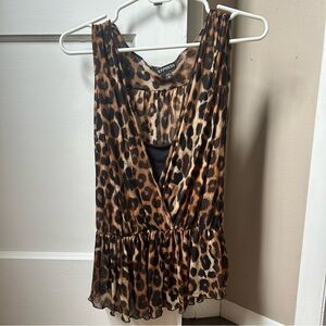 Express Y2K Leopard Mesh Sleeveless Top With Built-In Cami Women’s Size Medium